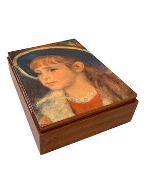 Vintage Italian Inlaid Music Box REUGE Swiss Movement Renoir Girl Jewelry Box